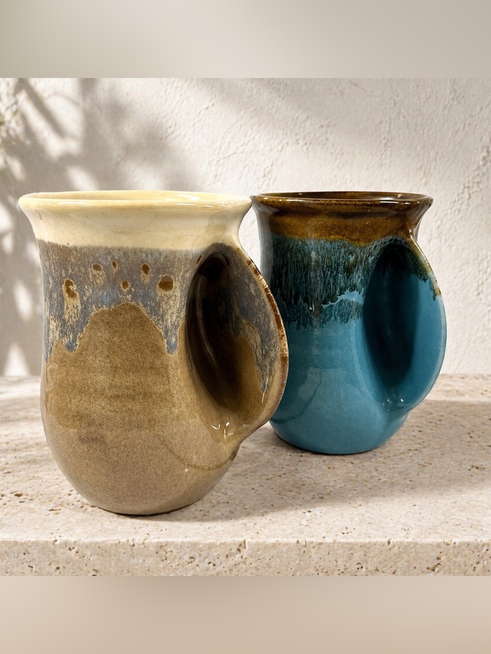 Signed Studio Pottery Mugs Drip Glaze Handmade Neher 2011 Set 2